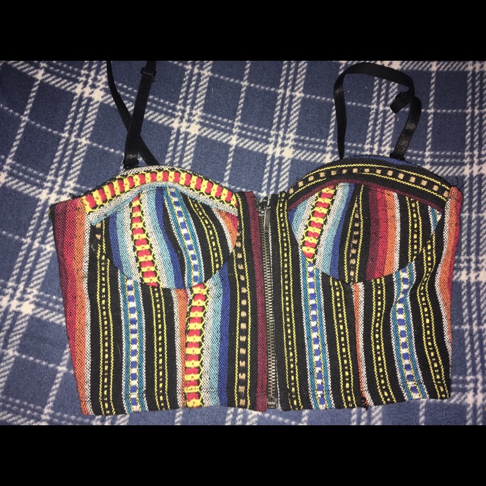 Aztec zip front crop top
